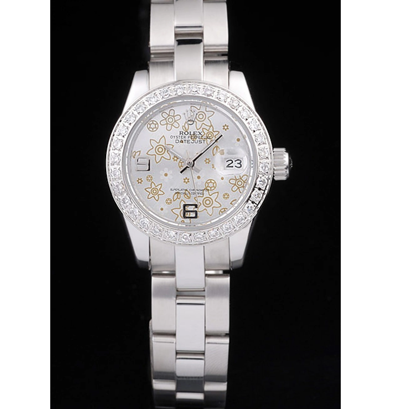 Aaa replica watch Silver Dial Datejust Stainless Diamond Polished Flowers Steel Rolex 98082 Plated 0619